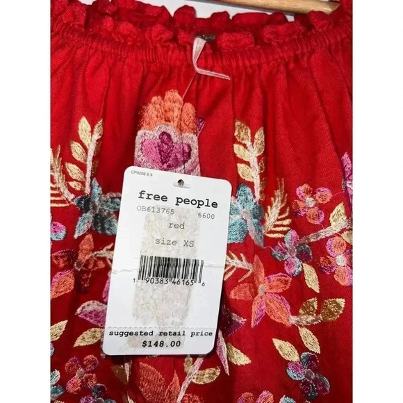 Free People Fleur Du Jour Mini tunic Dress Red Size Small Off-Shoulder NWT XS - Picture 9 of 11